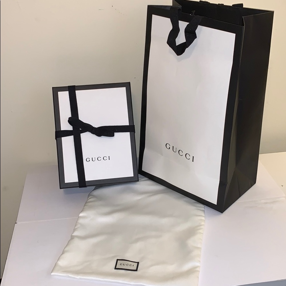 Gucci box, shopping bag and dust bag